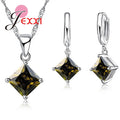Women Accessories Pendant Necklace Earrings  Jewelry Set Girl Square Shinny CZ Crystal  Pendant 925 Sterling Silver