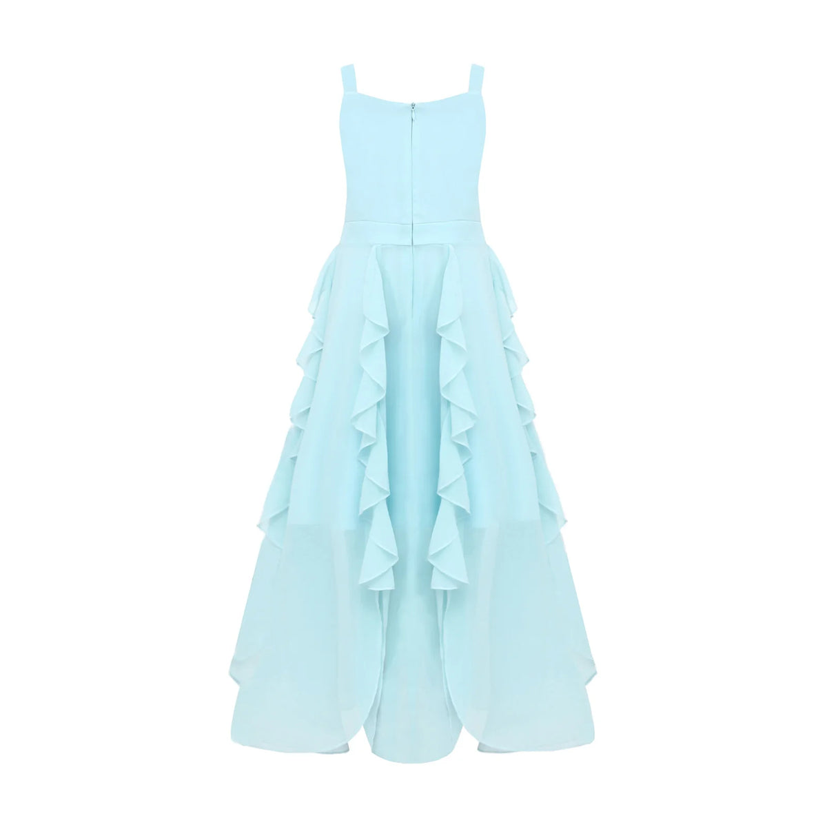 Kids Girls Elegant Chiffon Party Dress Gown Embroidery Applique Ruffled Flowy Sling Dress for Pageant Birthday Wedding Evening