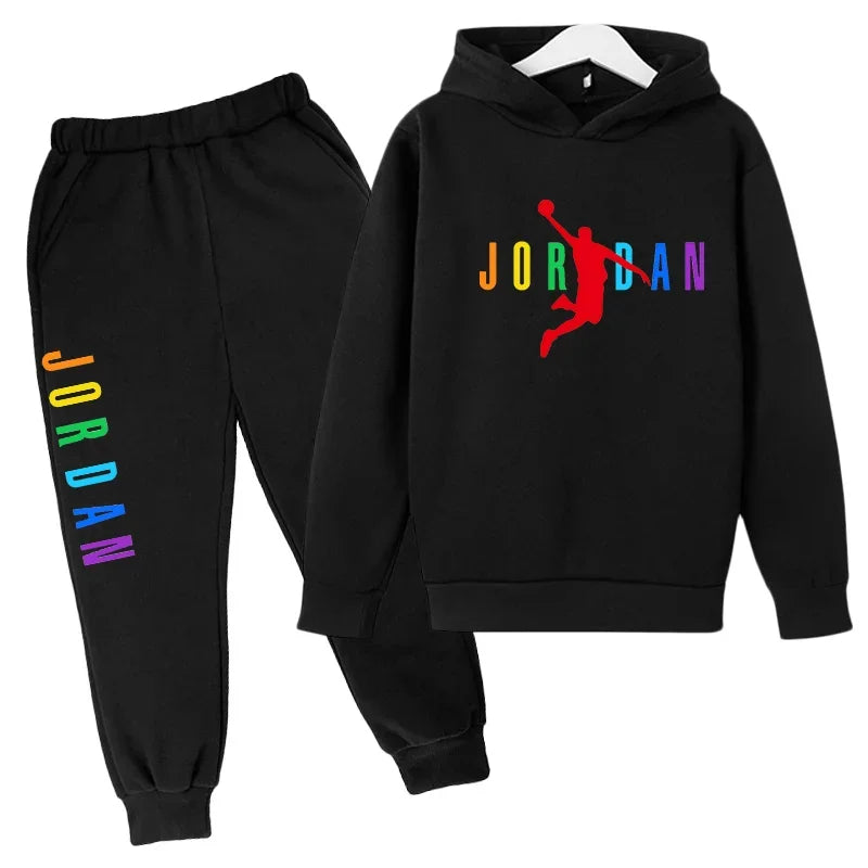 Boys Basketball Player Print 2Pcs Tracksuit Kids Hoodie + Jogger Pants Set Children Spring Autumn Casual Sports Outfit