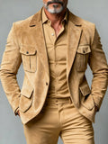 Men's Suede Blazer Elegant Suit Man Dress Single-breasted Modern Men's Suits Customizable Multiple Pockets Lapel Blazers Fashion