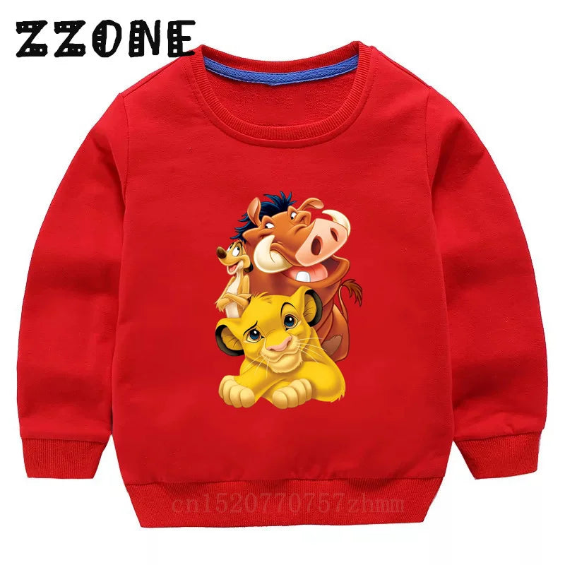 Kids Sweatshirts The Lion King Cute Simba Print Cartoon Children Hoodies Autumn Baby Pullover Outwear Tops Girls Boys Clothes
