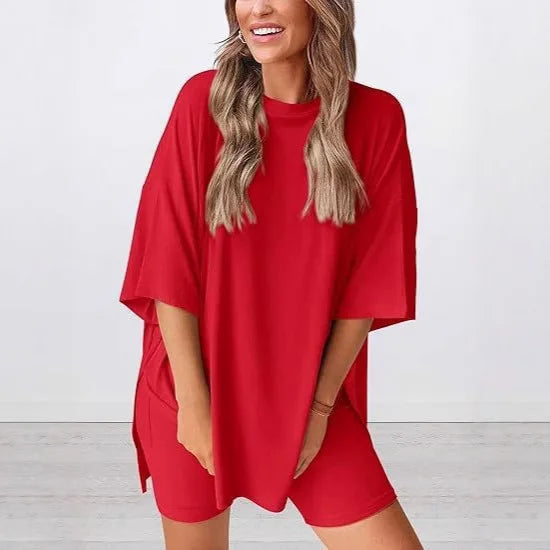 2026 Summer Solid Color Pajama Set for Women Loose Slimming Casual Style Home and Outdoor Wear
