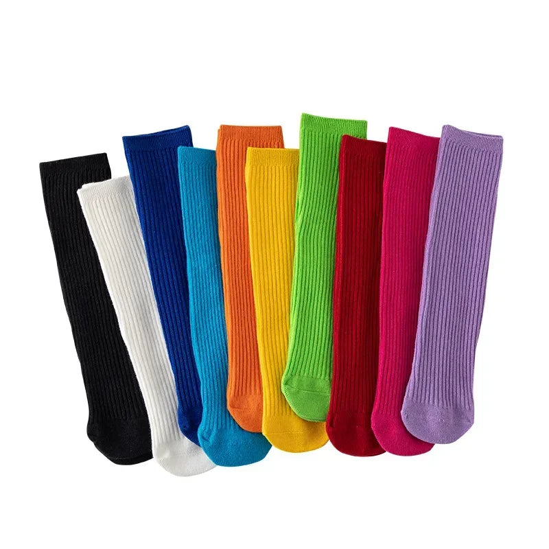 Solid Color Knitted Long Socks for Boy Girls Candy Color Knee High Socks Toddler Spring Autumn Soft Cotton Kids School Stockings