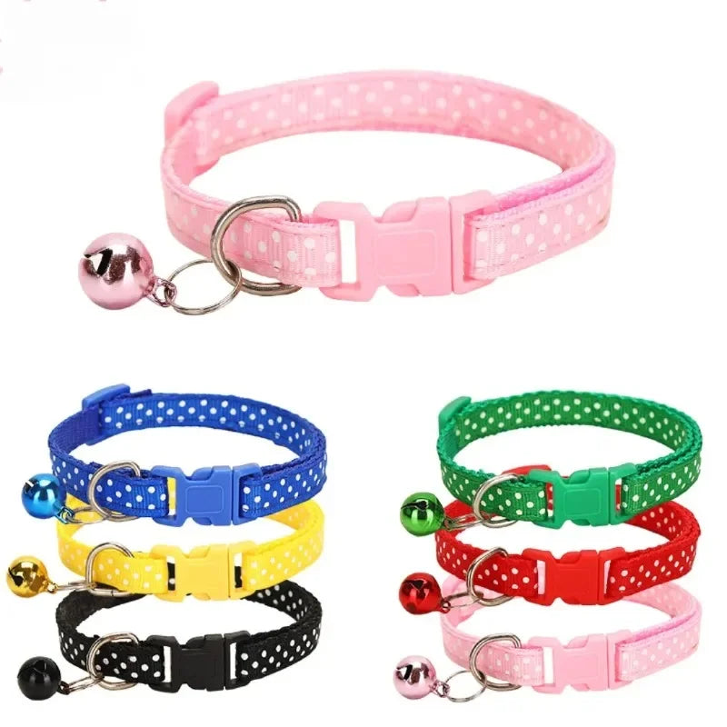 Pet Reflective Material Elastic Accessories Adjustable Security, Bell Dot Dog And Cat With Polka Dot Collar