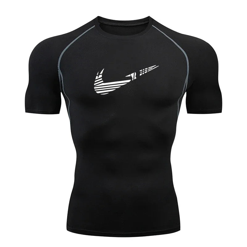 Men Compression Running T Shirt Fitness Print Tight Short Sleeve Tshirt Training Jogging Shirt Gym Sportswear Quick Dry Rashgard