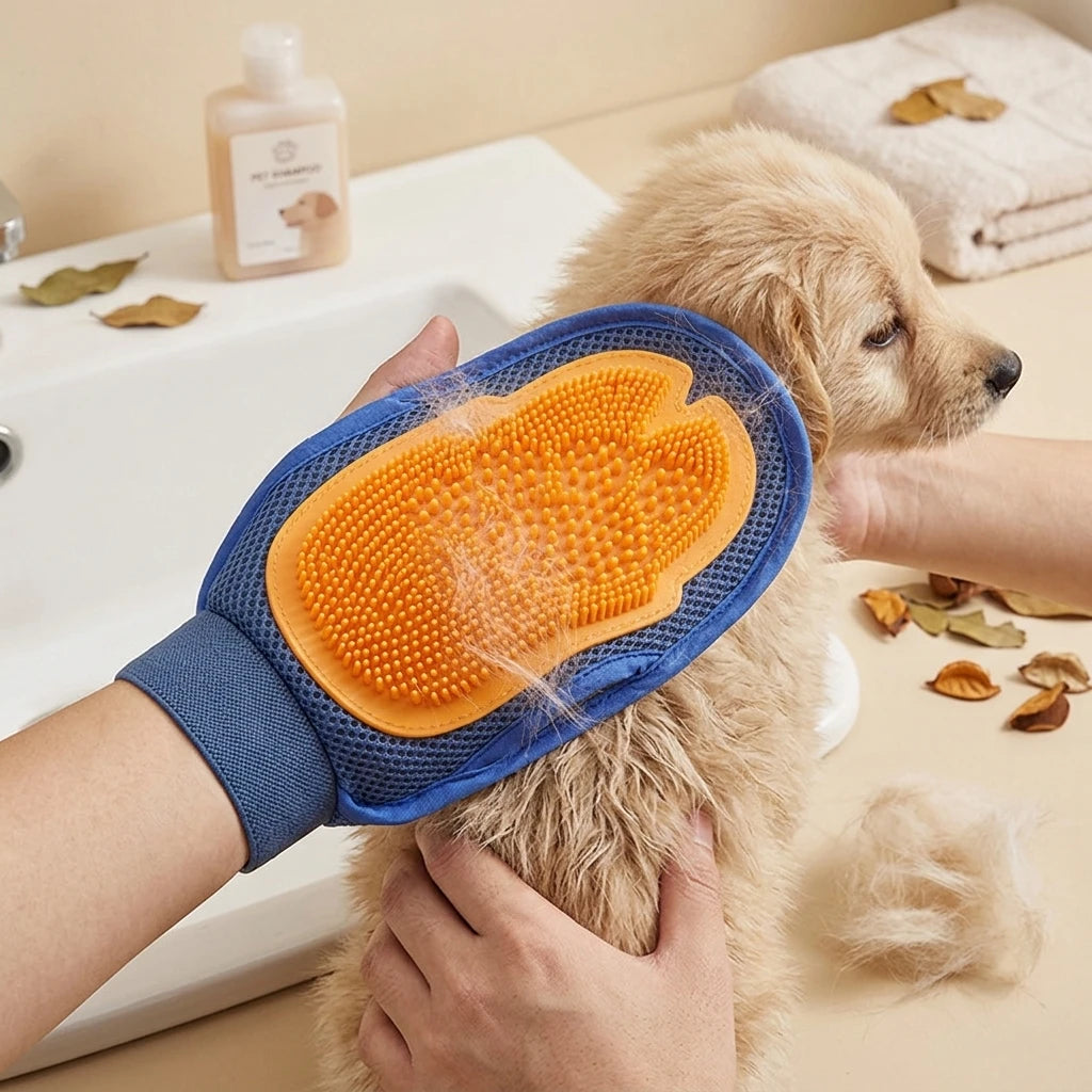 Pet Deshedding Cleaning Glove Double-sided Design Silicone Brush Cats Dogs Comfortable Massage Comb Grooming Tool Easy To Clean