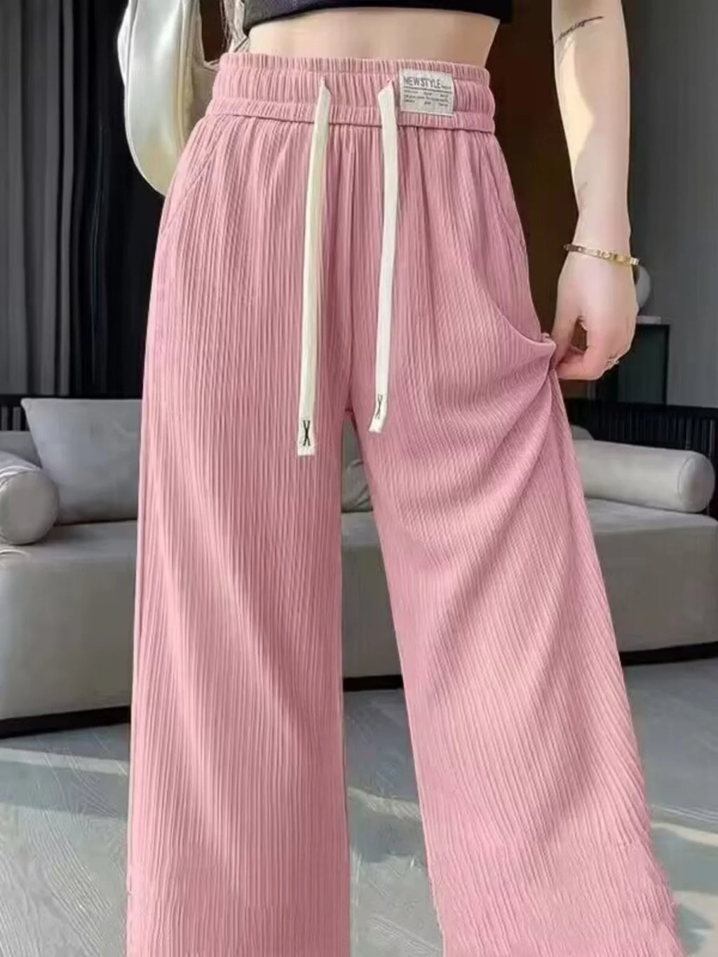 Special Offer Ice Silk Wide Leg Pants Women Summer Thin Mosquito Proof Small Size High Waist Dra Narrow Version Straight ...