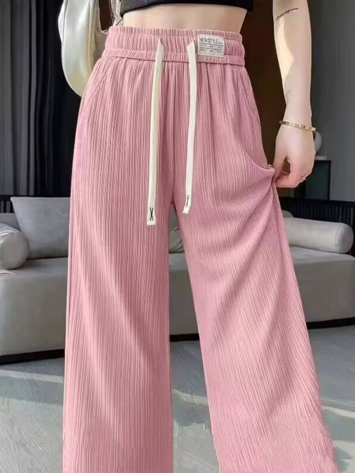 Special Offer Ice Silk Wide Leg Pants Women Summer Thin Mosquito Proof Small Size High Waist Dra Narrow Version Straight ...
