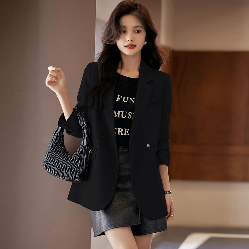 Spring Autumn Elegant Suit Jackets Women Clothing Blazer Coat Korean Chic Long Sleeve Tailored Button Solid Coats New Female Top
