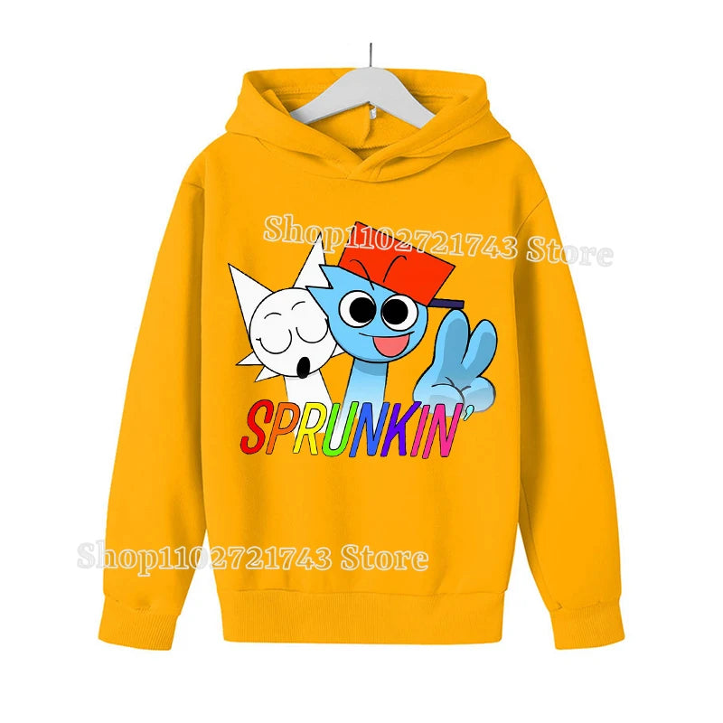 Sprunki Thick Hoodie for Children Anime Cartoon Fashion Sweatshirt Boys Girls Autumn Winter Hip Hop Hooded Hoodies Kids Clothes