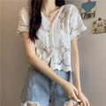 Women's ort Sve Open Cardigan Knitted Sweater Hollow out Thin Summer Korean Sle Versatile ort Cover up Base Top