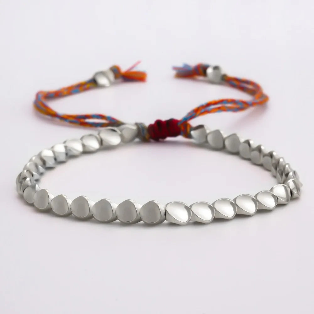 Men Gifts For Lovers Buddhist Cotton Rope Adjustable Braided Bracelet Wrist Jewelry Copper Beads Bangles