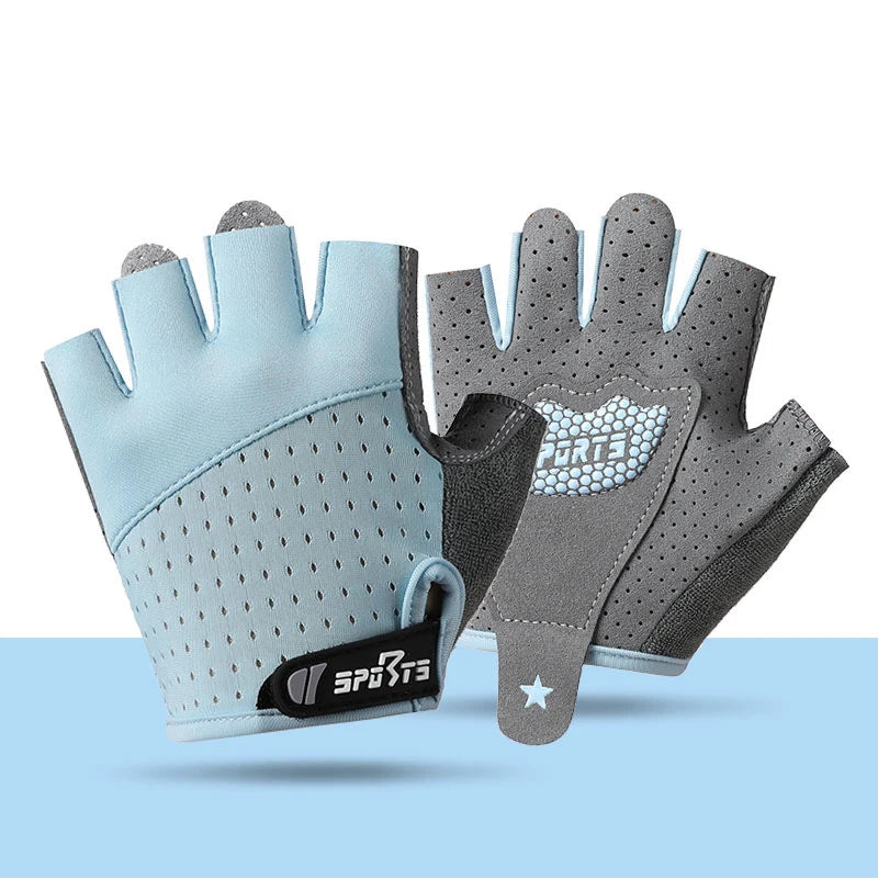 Summer Gloves Kids Sports Fitness Cycling Half-Finger Ice Silk Gloves Children Breathable Anti-slip Boys Girls Roller Skating