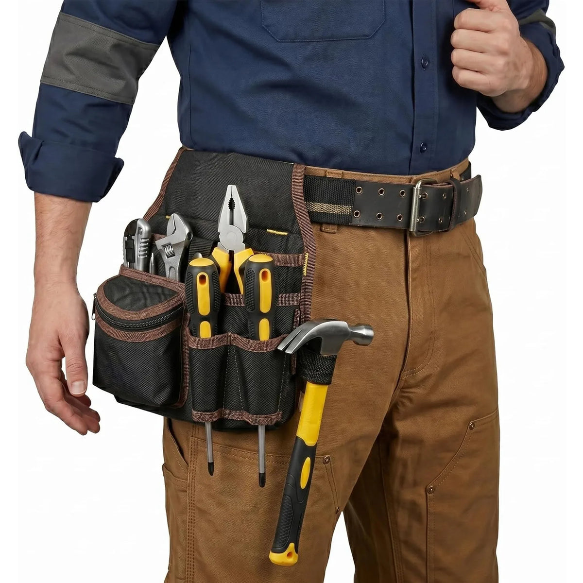 Tool Belt, Electrician Tool Pouch, Adjustable Tool Belts for Men Women, Utility Belt with Hammer Holder, Multi-Pocket Organizer