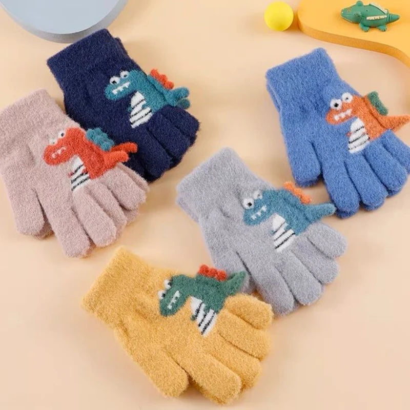 Cute Dinosaur Baby Gloves Kids Woolen Knitted Mittens 2-5Year Boys Girls Full Fingers Gloves Cartoon Children Winter Hand Warmer