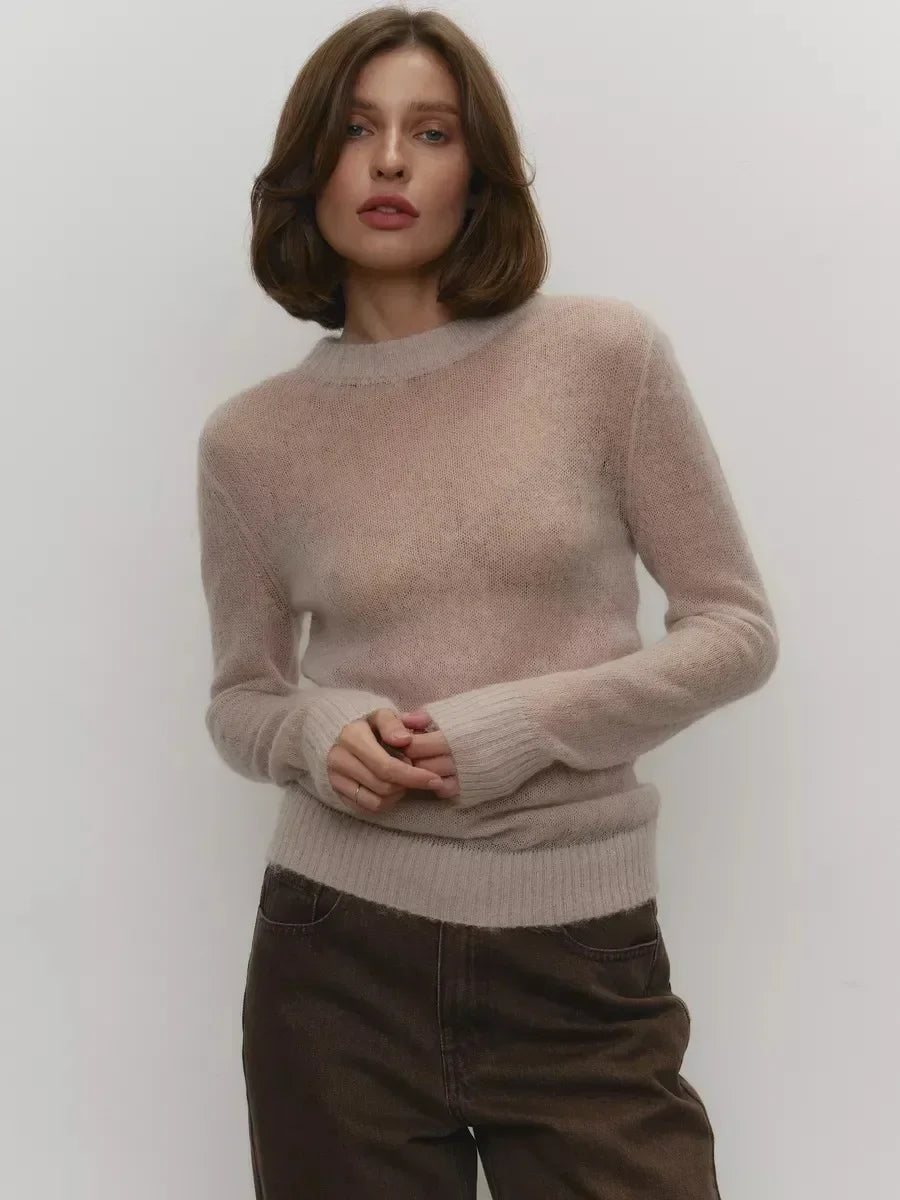 Wolfeel Summer Autumn Elegant Slim Fit Sweater New Women's Jumpers Casual Chic Round Neck Long Sleeved Fashion Loose Pullovers
