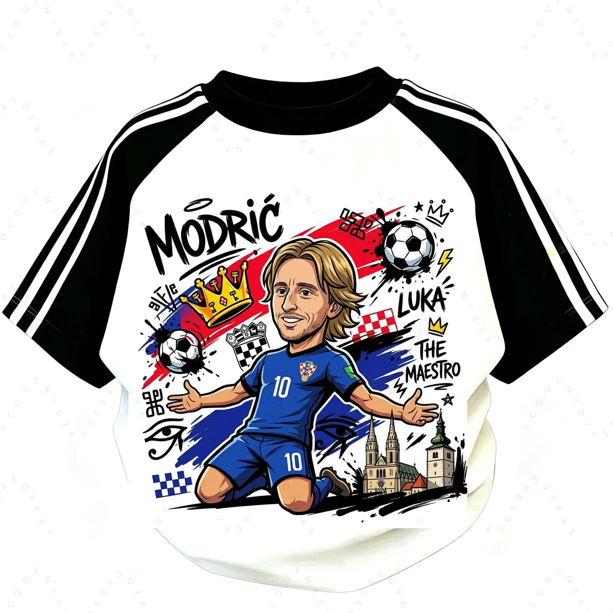 2026 Kid Adults Cartoon Soccer Player Print Shoulder T Shirt Top Tier Football Stars Short Sleeve Football Fans Parent-Child Top