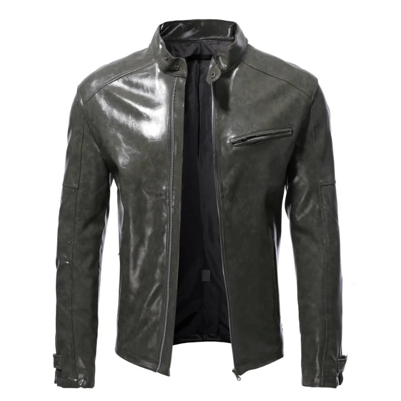 Men Clothing 2025 Mens Fashion Leather Jacket Slim Fit Stand Collar PU Jacket Male Anti-wind Motorcycle Zipper Jackets Men