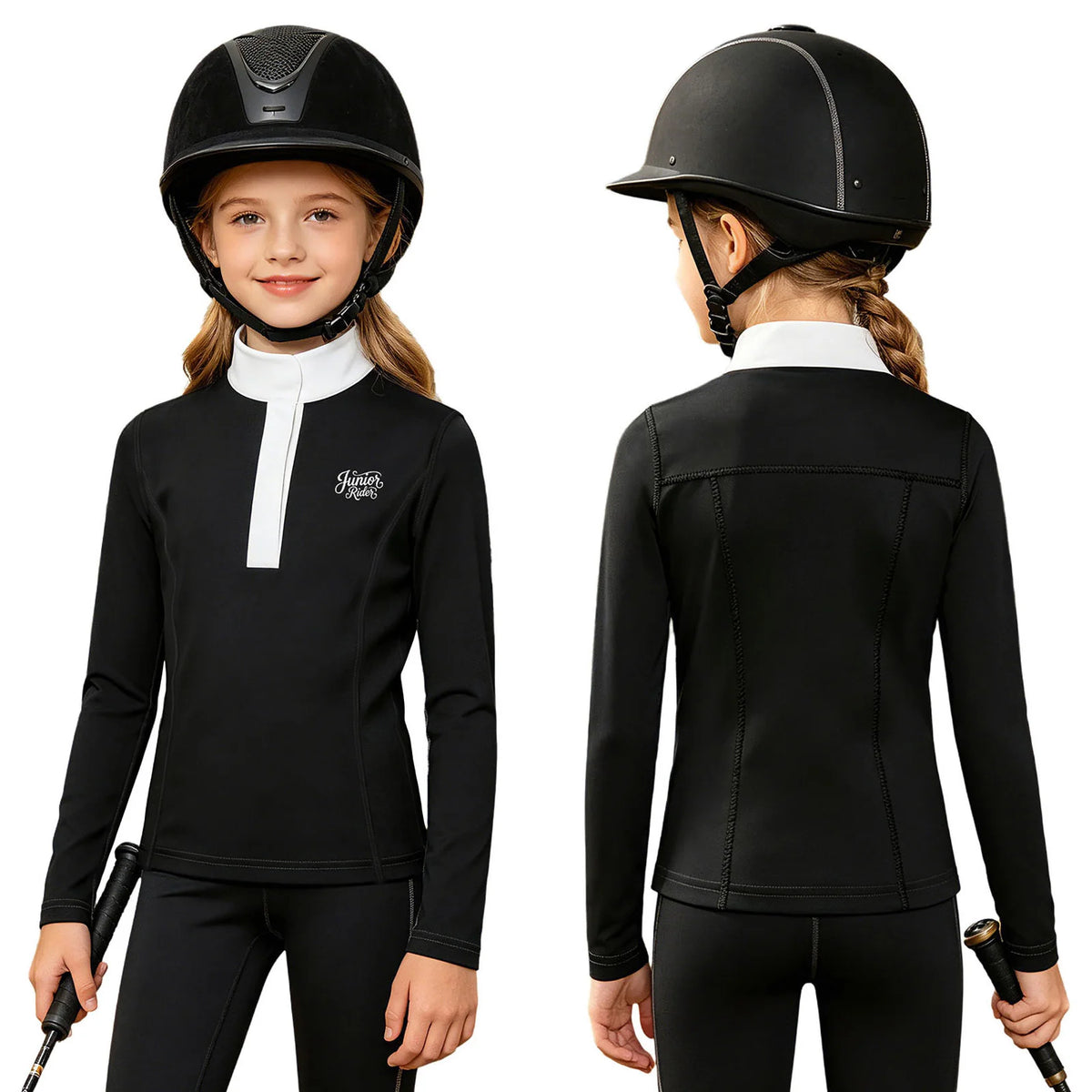 Kids Girls Horse Riding Sports Shirt Equestrian Clothes Long Sleeve Quick-dry Athletic Shirts Top for Horsemanship Workout Yoga