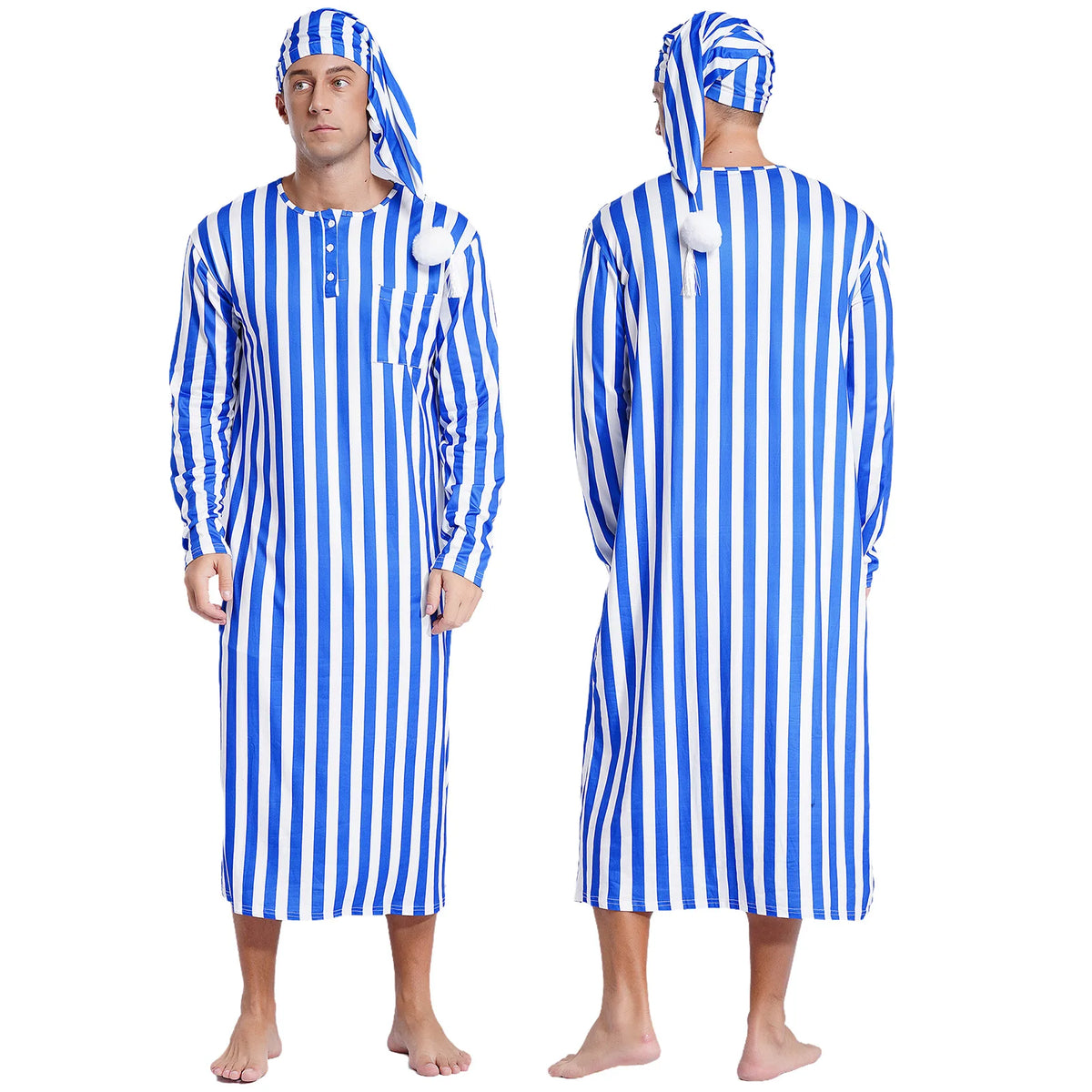 Mens Arabian Muslim Pajamas Adjustable Sleep Hat Robe with Hat Long Sleeve Long Robe And Pompom Cosplay Outfits Sissy Nightwear