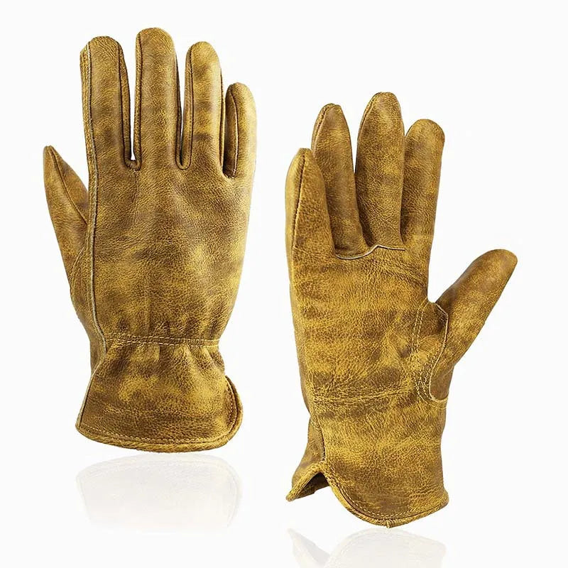 Men Work Gloves Cowhide Driver Hunting Driving Farm Garden Welding Security Protection Safety Mechanic Glove