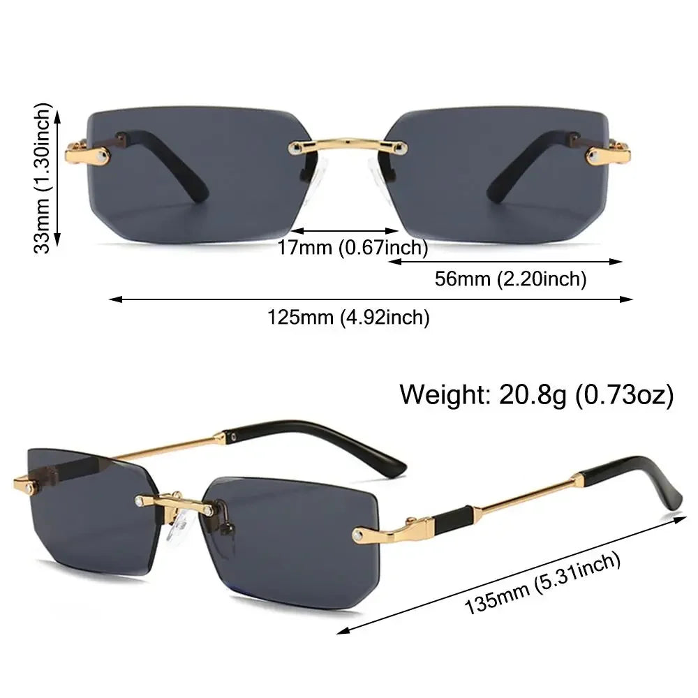 Trendy Rimless Sunglasses for Men Women Luxury design Rectangle Frame Sun Glasses Retro Shades Summer Traveling Eyewear UV400