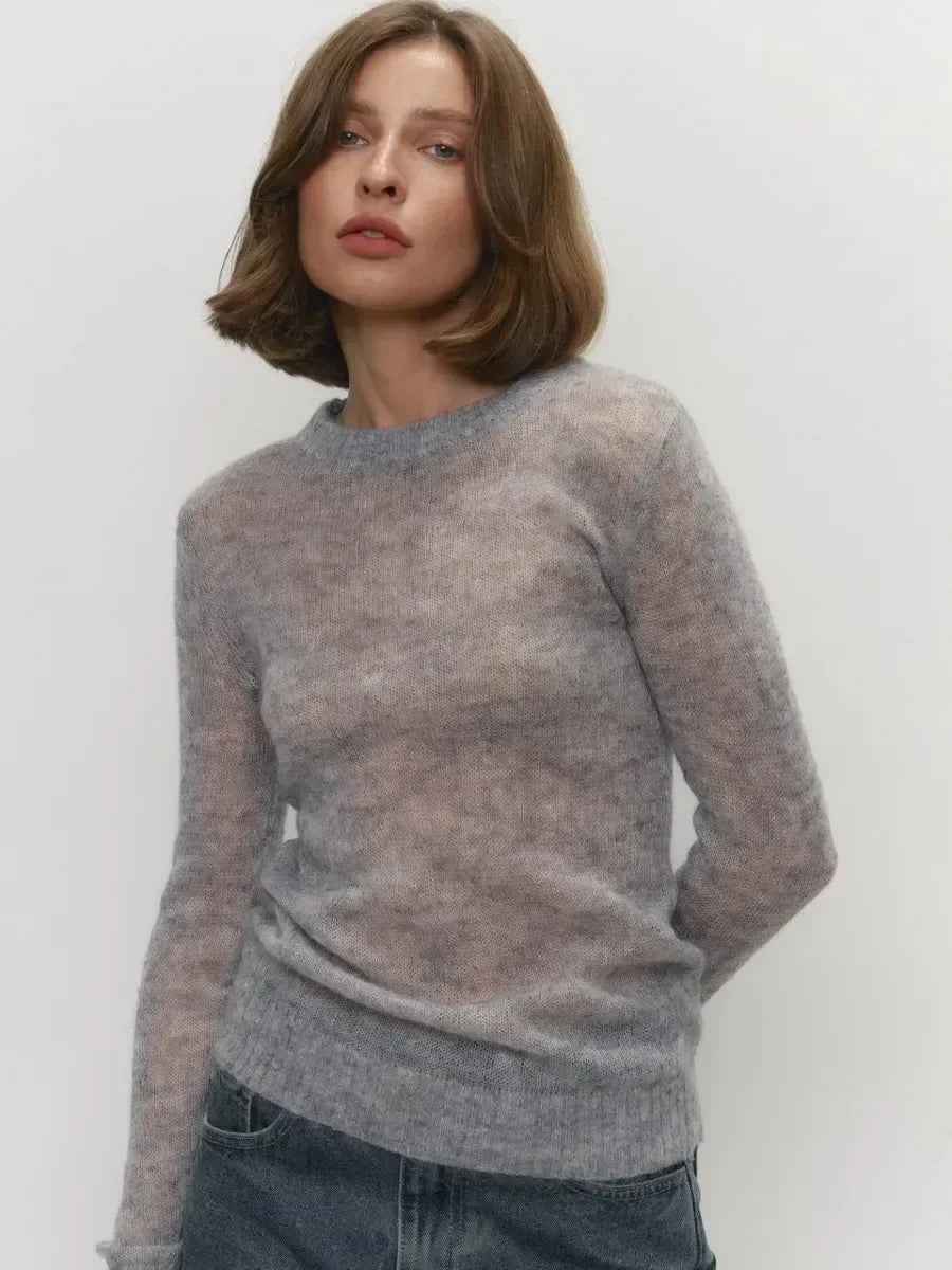 Wolfeel Summer Autumn Elegant Slim Fit Sweater New Women's Jumpers Casual Chic Round Neck Long Sleeved Fashion Loose Pullovers