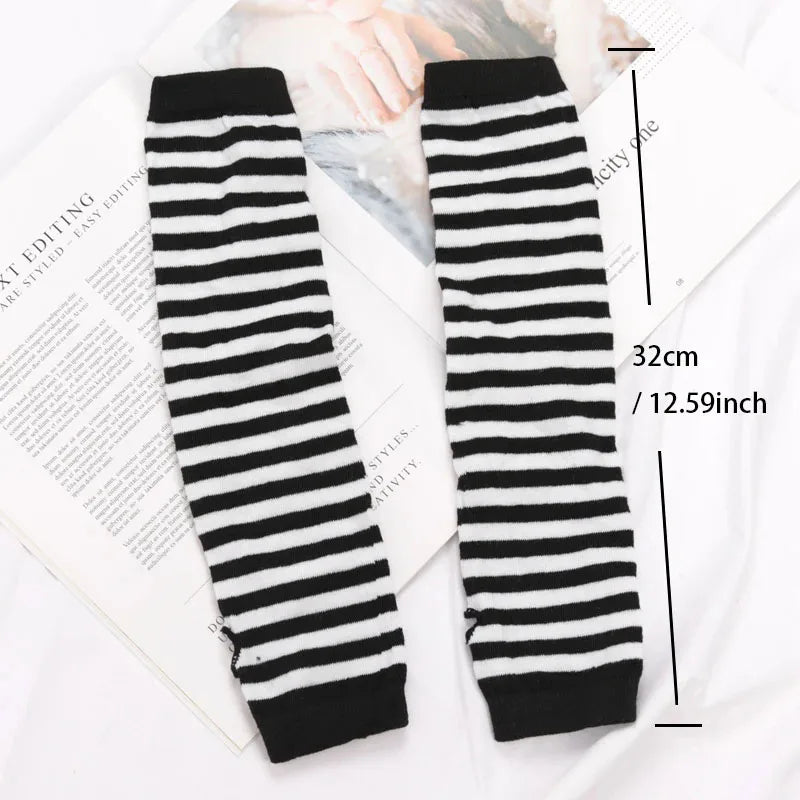 Women's Winter Knitted Gloves Girls' Cotton Fingerless Long Bracelet Arm Warmth Long Sleeve Striped Elbow Protection