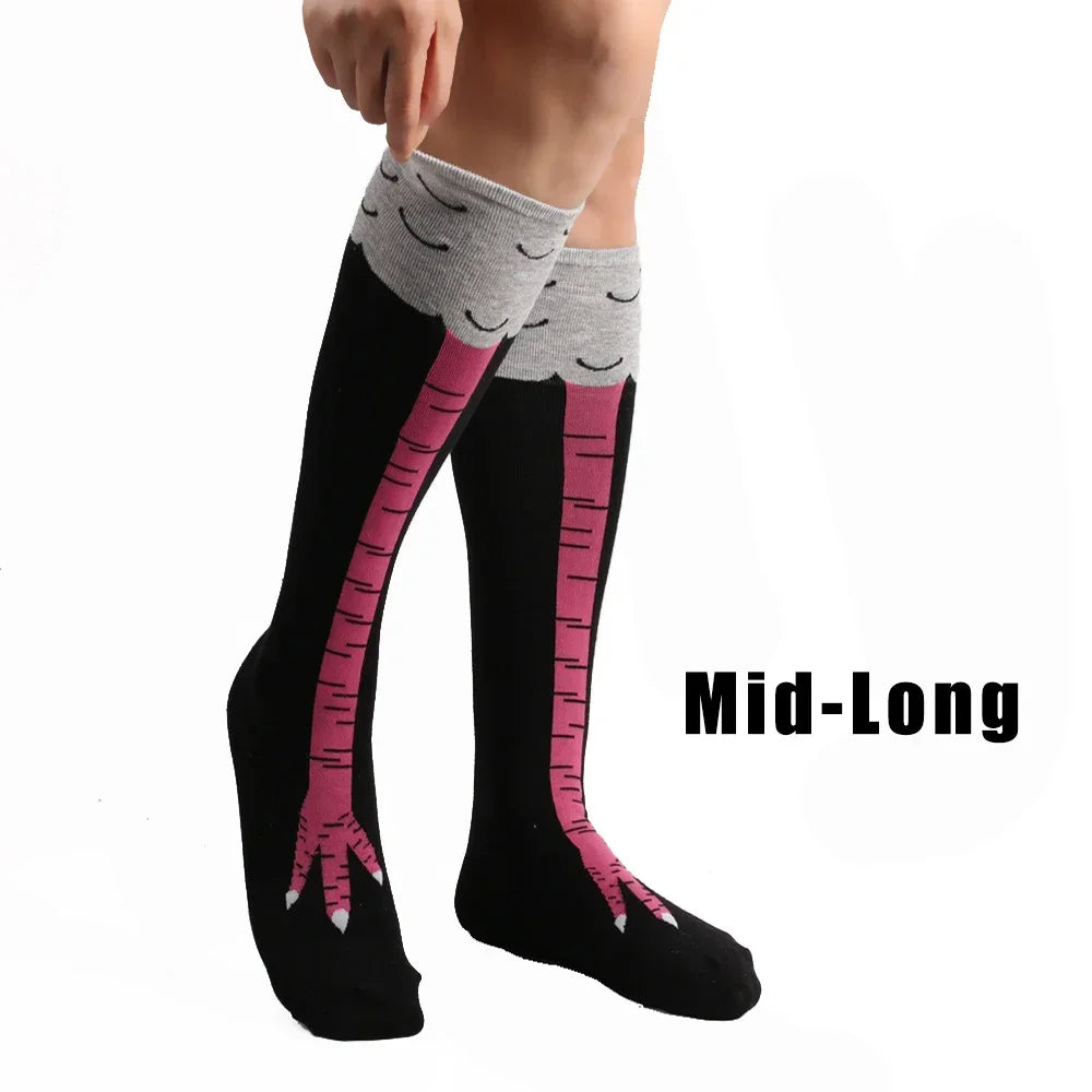 Men Funny 3D Chicken Socks Print Cartoon Cosplay High Flexibility Thigh High Sock Cotton Fashion Thin Toe Feet