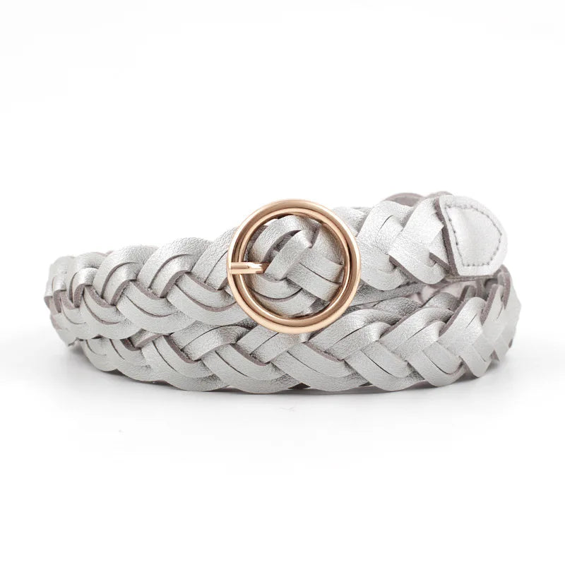 Women's Belt New Fashion Versatile Braided Simple Decorative Round Buckle Belt for Women