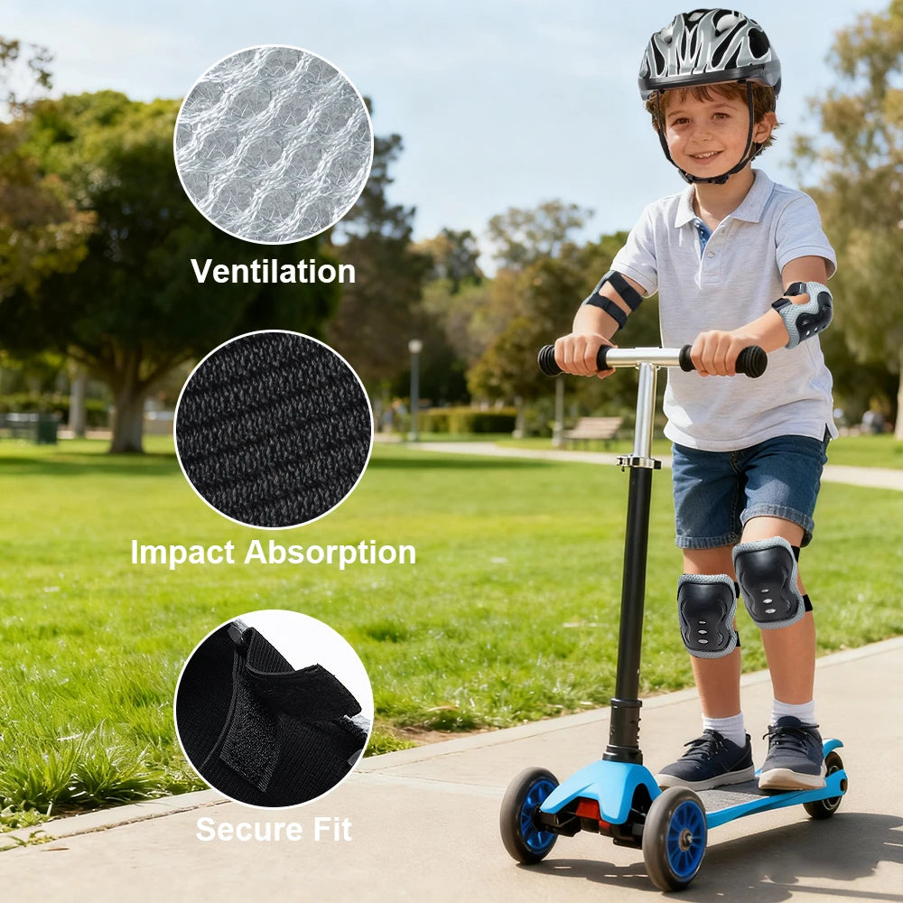 Kids Safety Helmet & Protective Gear Set for 3-10 Years Old, Adjustable Bike Helmet with Knee Elbow Wrist Pads for Skateboarding
