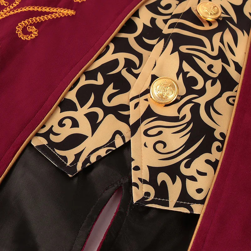 Red Black Purple Colors Men's Steampunk Style Retro Design Mid-length Tailcoat Jacket Gothic Era Frock Uniform Jacket