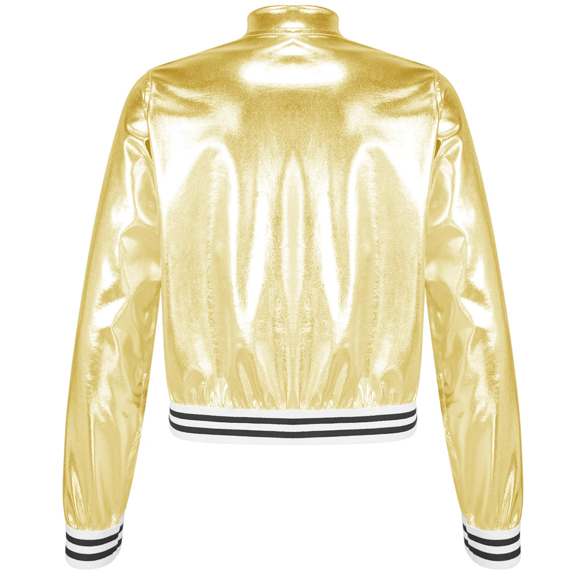Kids Girls Boys Shiny Metallic Baseball Jacket Long Sleeve Casual Sports Bomber Jackets Jazz Hip-hop Street Dance Coats Outwear
