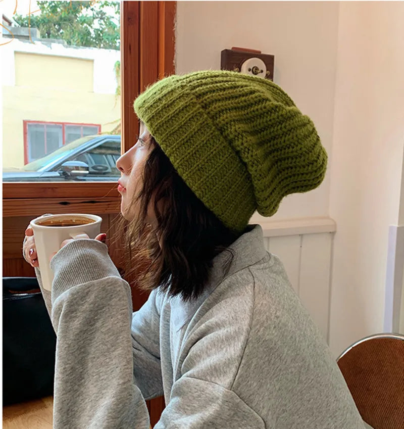 Fashion Hats Beige Green Black Women's hat Warm Winter hats Woman 2022 New In Stretch Beanie Warm Caps Women Steetwear Bonnets
