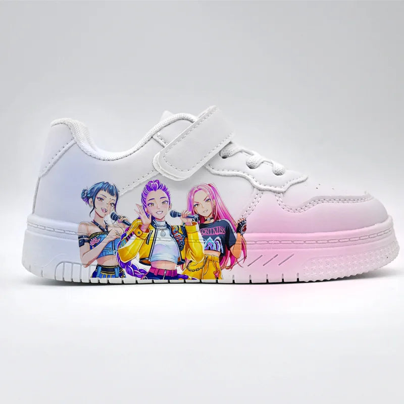Kids Casual Sport Shoes Girls Cartoon Print Training Shoes Children's Anti-slip Sneakers Student Pu Leather Outdoor Shoes