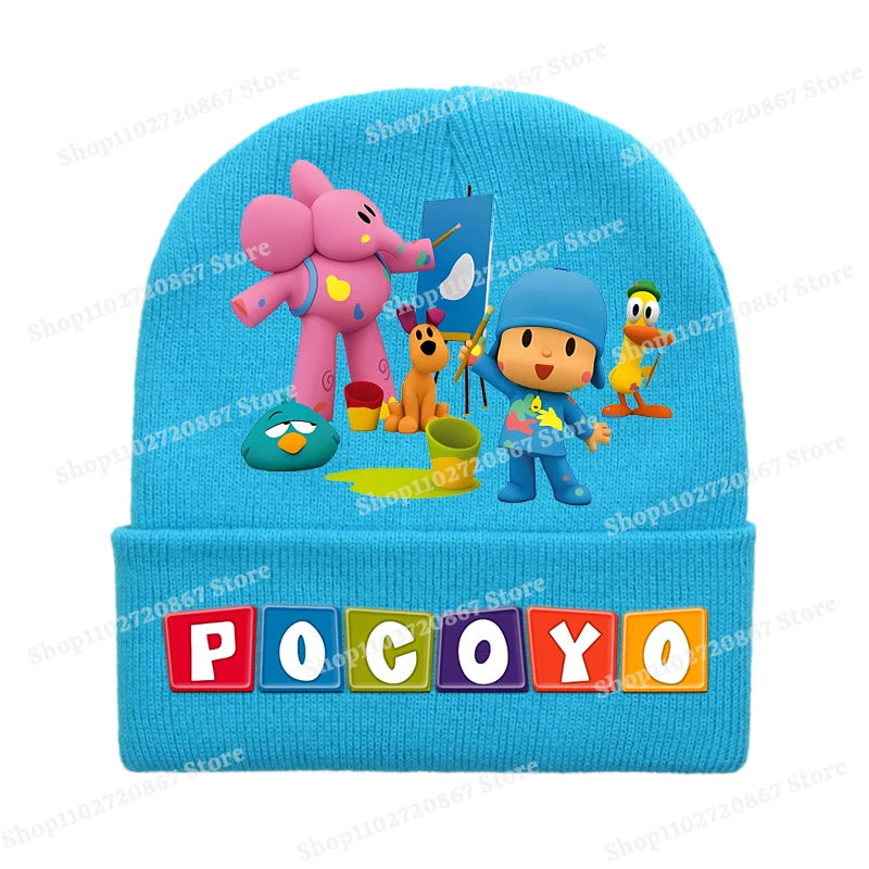 POCOYOS Children Knitted Hats Anime Character Print Knit Beanie Boys Girls Cartoon Winter Warm Caps Cute Thermal Hat Kids Gifts