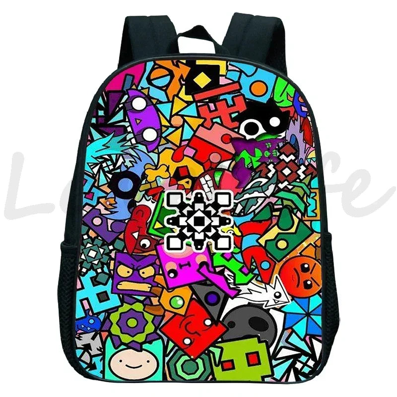 Children Backpack Anime Small Bookbag Kids Cartoon School Bags  Angry Geometry Dash Kindergarten Backpacks Boys Girls Rucksack