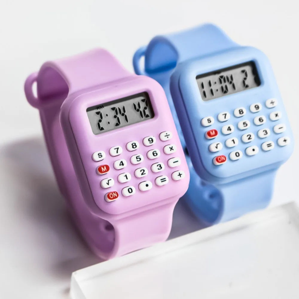 Rubber Strap Children Watch with Calculator Watches for Student Show Time and Date Digital Clock Kids Creative Calculator Watch