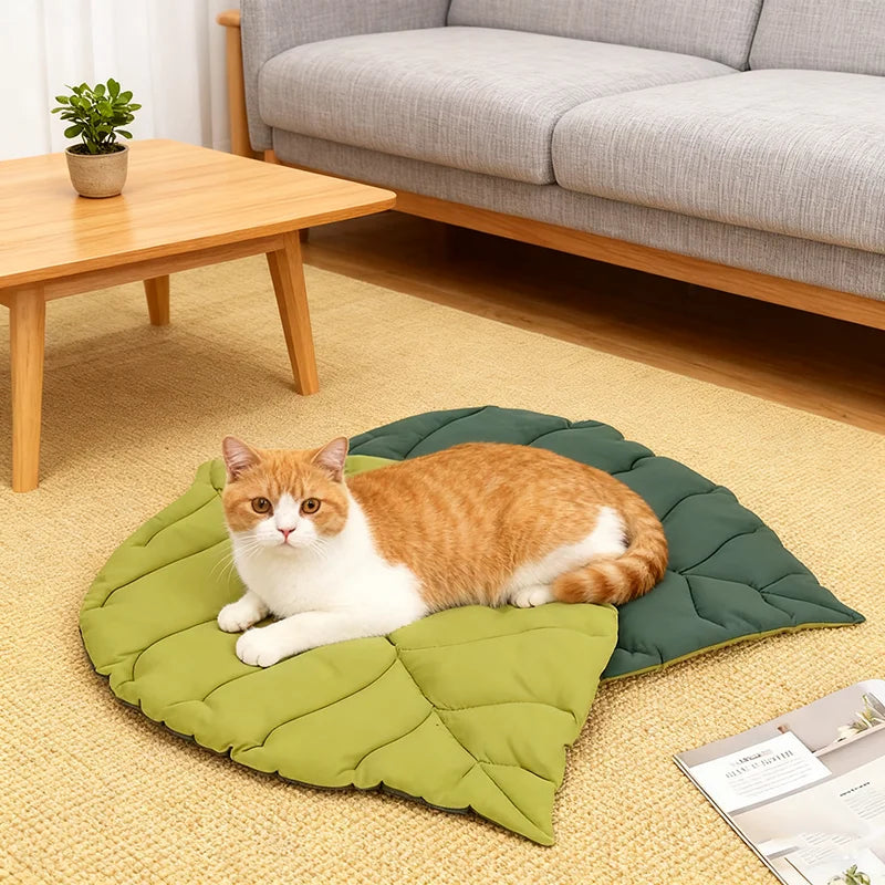 Leaf Shaped Pet Bed Mat Soft Cotton Double Sided Sleep Blanket Washable Floor Rug For Cat Puppy Dog Home Indoor Sleeping Cushion