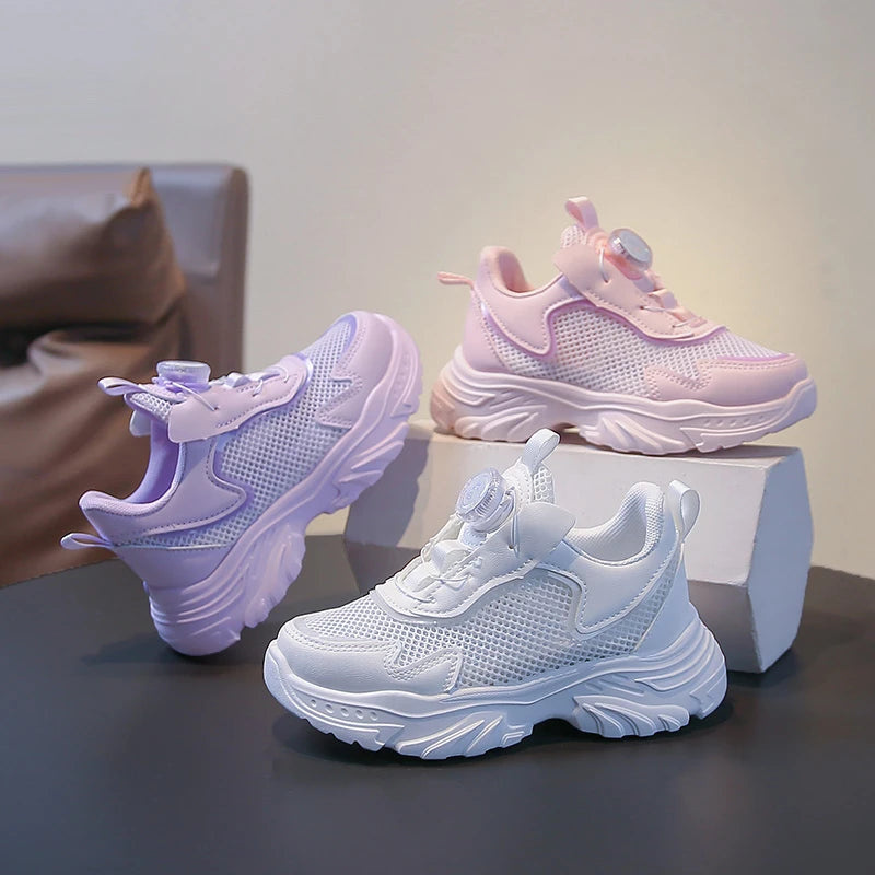 Girls Casual Sports Shoes Mesh Breathable Kids Basketball Shoes Rotating 2026 Brand New Children Running Shoes Soft Non-slip