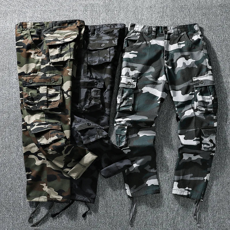 Men Tactical Pants Cargo Trousers Fashion Casual Sports Outfits Camo Pants Loose Straight Pants