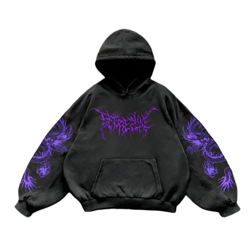 Red inferno dragon punk hoodies women oversized new tops vintage goth sweatshirt goth streetwear women gothic y2k clothes