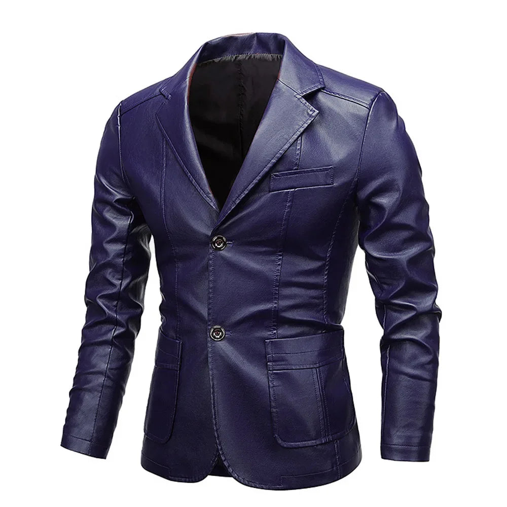 Men's Vintage Washed Leather Jacket Single Breasted Leather Blazer Coat Motorcycle Style Biker Jacket Casual Business Outerwear