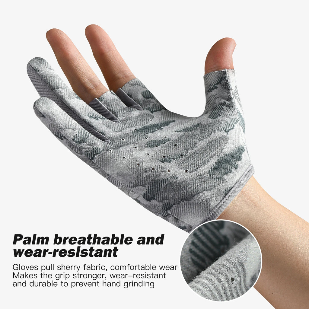 Fishing Gloves for Men Summer Fishing Road Sub Sunscreen and Anti Slip Ice Silk Breathable Thin Three Finger Cut Gloves
