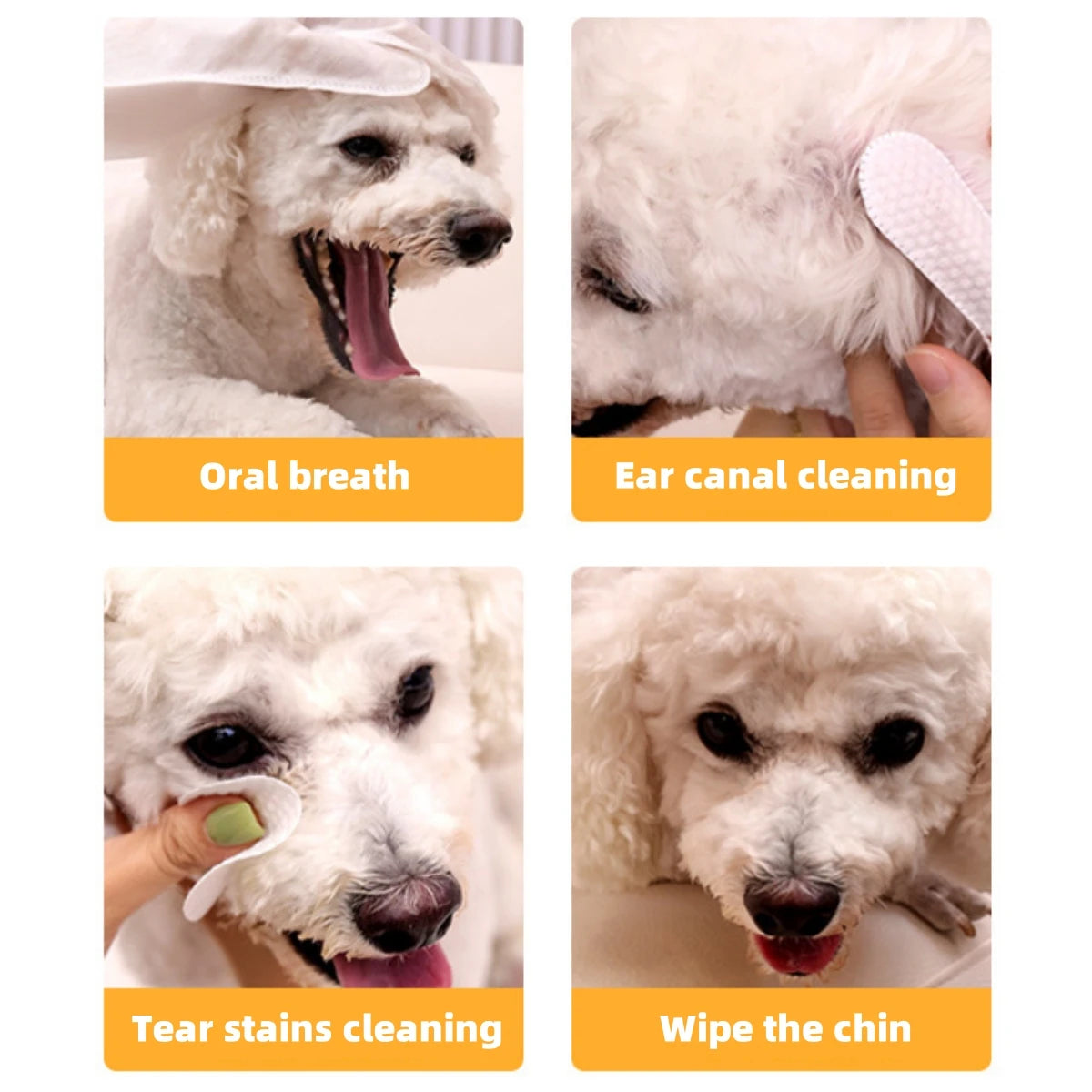 50Pcs/Pack Pet Cleaning Finger Cots Disposable Non-Woven Fabric Wipes Cats Dogs Teeth Ears Eyes Beauty Wipes Pet Supplies White
