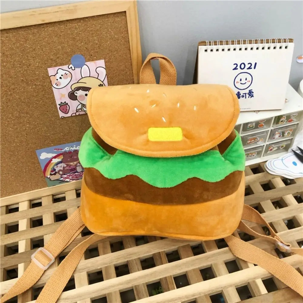 Storage Bags Girls Shoulder Bags  Coin Purse Kindergarten School Bag Cartoon Burger Bag  Pack Hamburger  Backpack