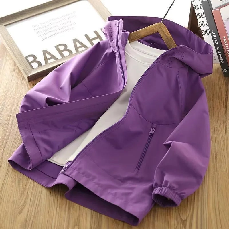 Boys Hooded Jacket Spring Autumn 2026 New Teenage Kids Thin Casual Loose Solid Zip Up Coat Children Outerwear 120-170CM
