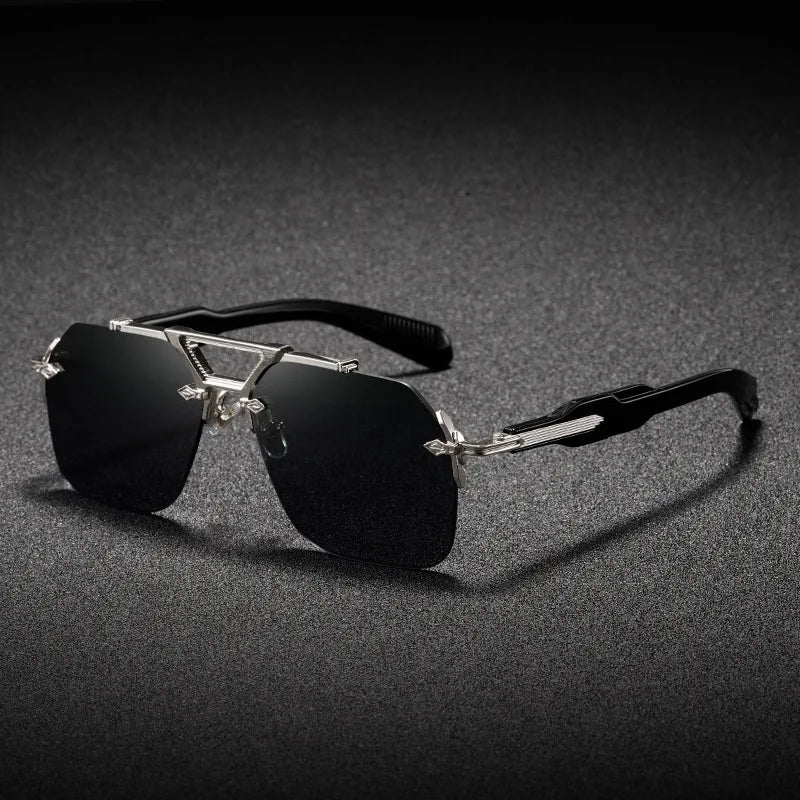 New Man Sunglasses Steampunk Double Girder Design Frameless Pilot Eyewear UV Protection Retro Protective Glasses