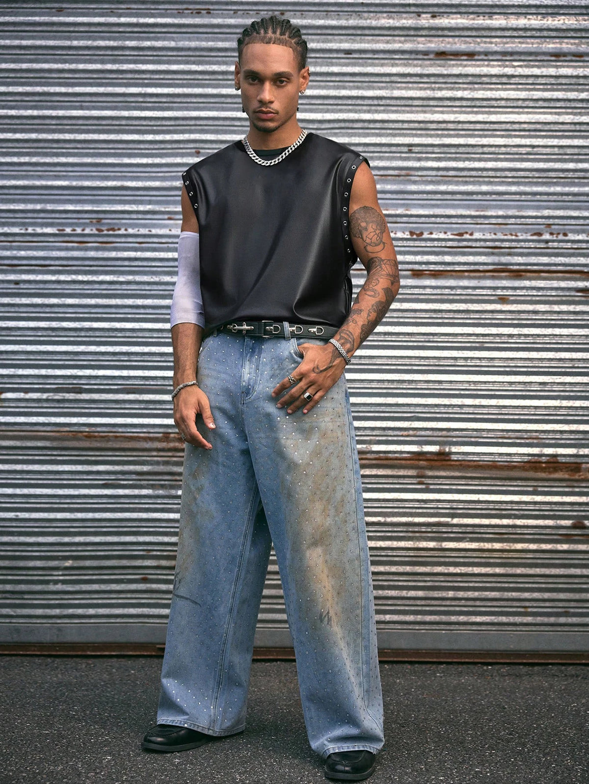 Men's Leather Vest Fashion PU Leather T-Shirts Biker's Tank Tops Streetwear Superior Quality