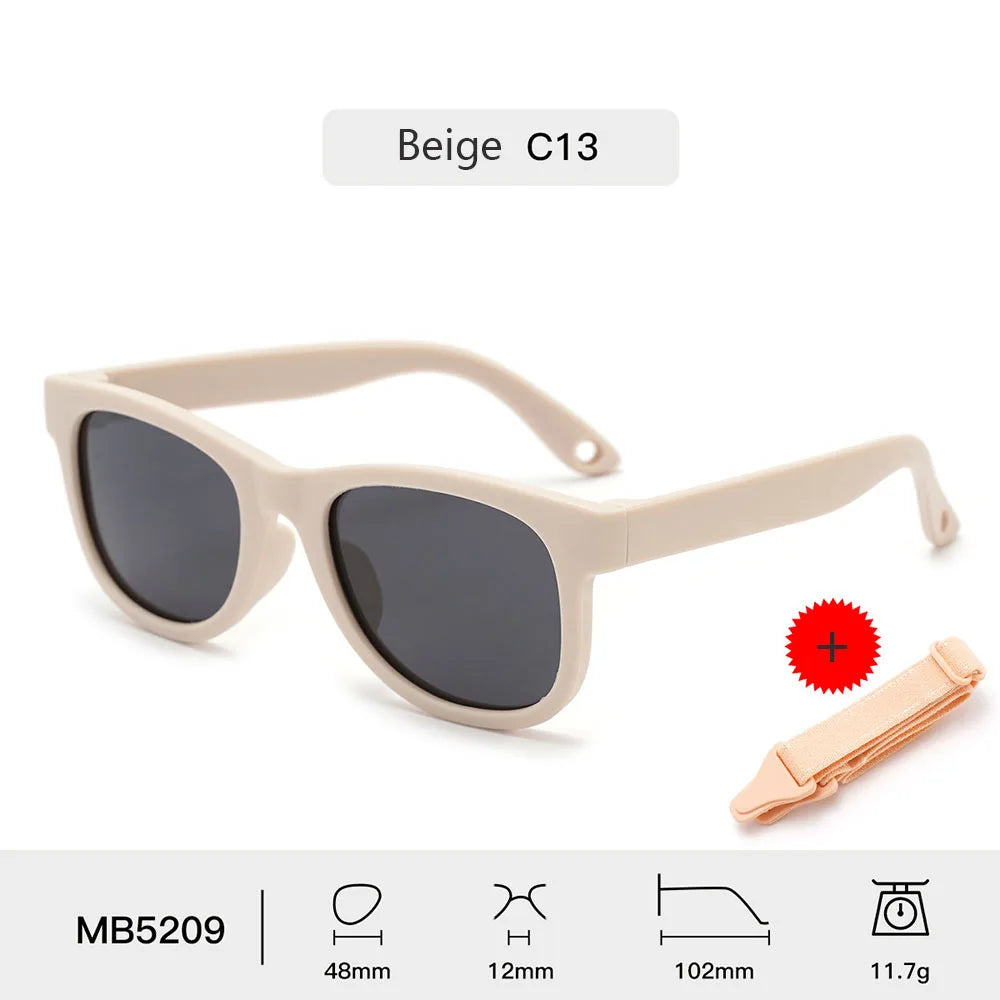 Children's Sunglasses for Boys Girls Bendable Flexible Polarized Sunglasses with Strap Square Silicone Frame Sunshade Glasses